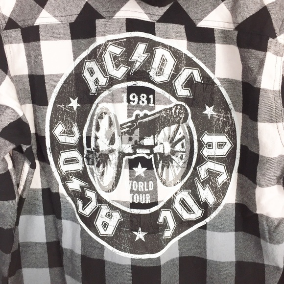 AC/DC band rock metal flannel hooded graphic shirt - Picture 4 of 8